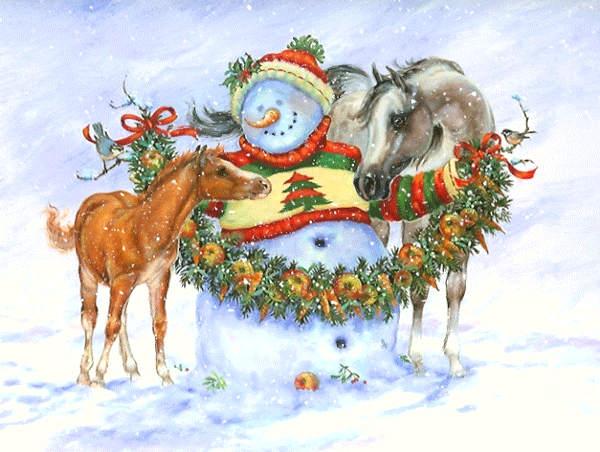 Картинка снеговик и лошади