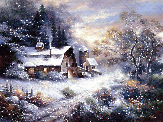 Зима, пейзаж, колесница, деревня