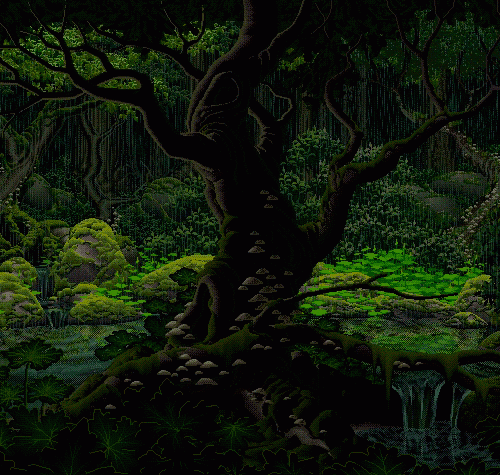 Сказочный лес, дождь, дерево
