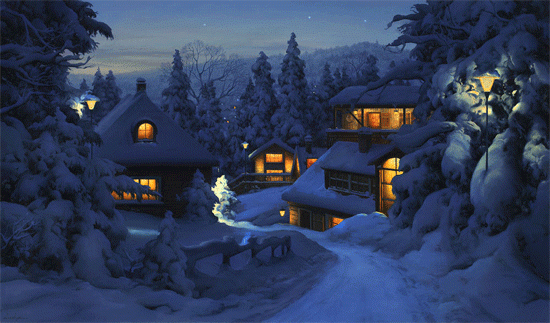Зимняя деревня в лесу