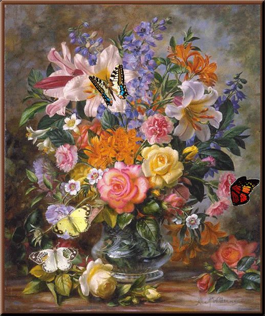 Анимация бабочек возле цветов