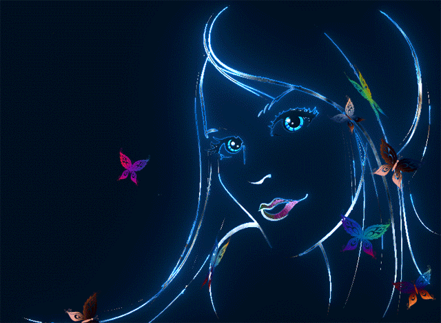 Блестящий рисунок девушка и бабочки