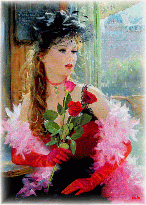 Картина девушка с розами