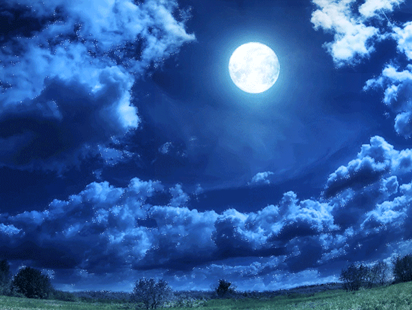 Луна,  вечер, небо, облака