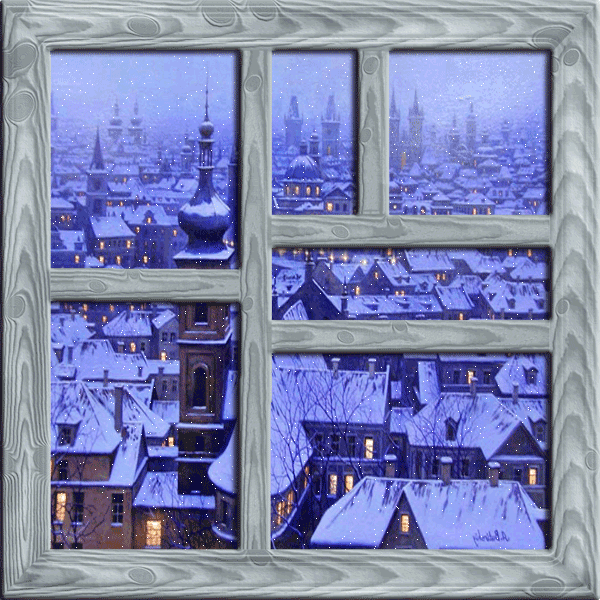 Зимний город вид из окна