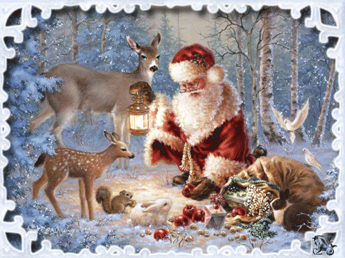 Санта Клаус кормит животных