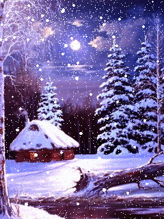 Домик и снег в лесу на телефон