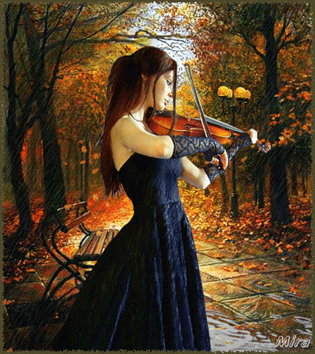 Девушка со скрипкой под дождем