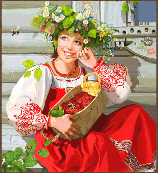 Девушка с ягодами малины