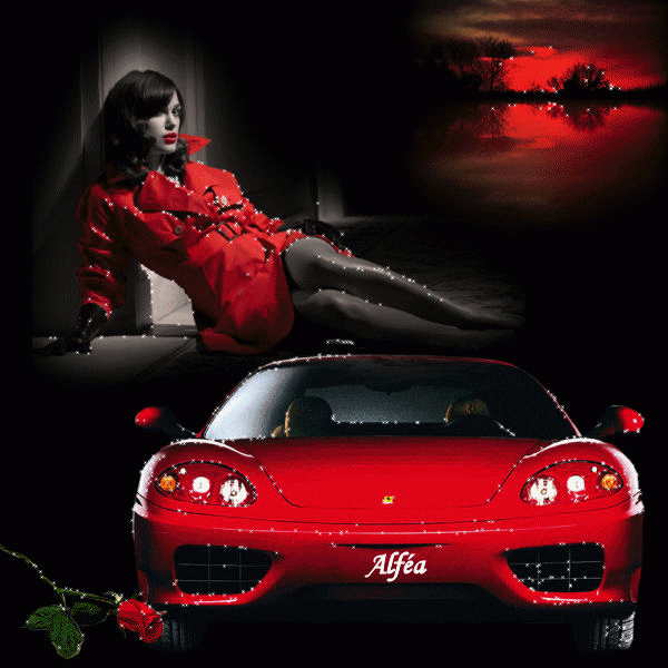 Красный автомобиль с девушкой