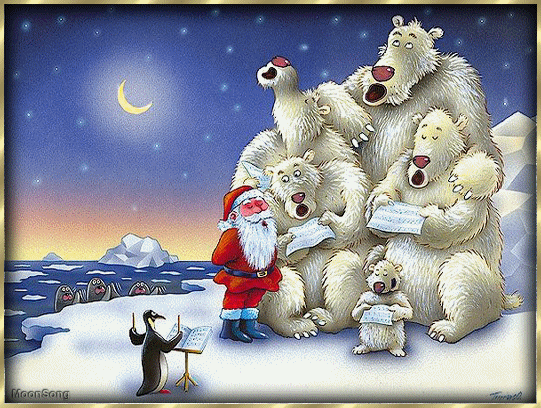Смешная анимация Дед Мороз и медведи
