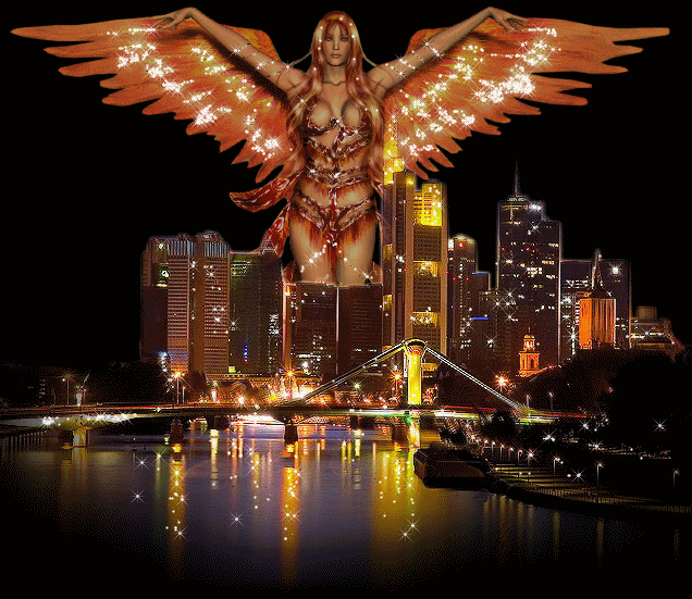 Анимация ангел над городом