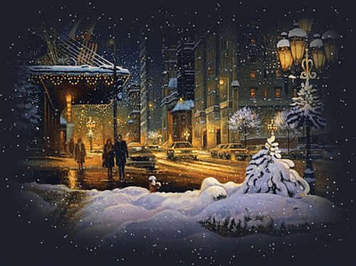 Красивая анимация зимнего города