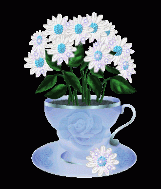 Чашка, блюдце и цветочки
