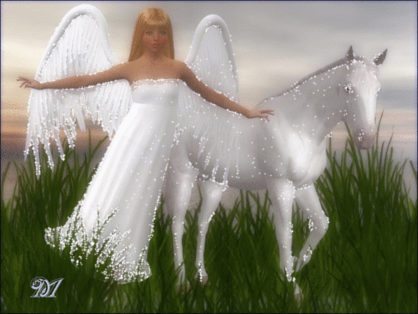 Анимация ангел и белый конь